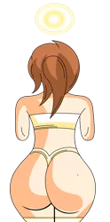 Size: 2179x4402 | Tagged: suggestive, artist:nupiethehero, derpibooru import, oc, oc:nintendy, human, unicorn, '90s, 90s anime, angel, anime, bra, brown hair, butt, clothes, curvy, dat ass was fat, dragon ball, dragon ball z, ecchi, extra thicc, female, huge butt, humanized, large butt, light skin, moles, panties, ponysona, rear view, rule 63, solo, solo female, the ass was fat, thicc ass, thighs, thong, thunder thighs, underwear, wide hips