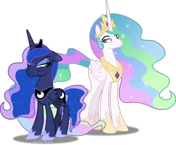 Size: 6736x5583 | Tagged: safe, artist:vector-brony, derpibooru import, princess celestia, princess luna, alicorn, pony, sparkle's seven, absurd resolution, crown, duo, female, folded wings, frown, jewelry, looking at each other, mare, pouting, raised eyebrow, regalia, royal sisters, sibling rivalry, simple background, transparent background, vector, wings