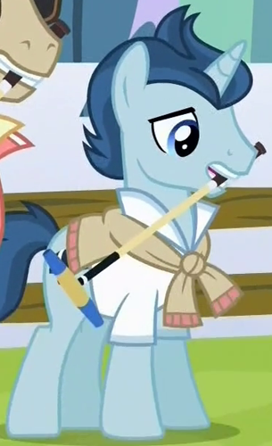 Size: 305x500 | Tagged: safe, derpibooru import, screencap, polo play, steeplechase, pony, unicorn, princess spike (episode), cropped, croquet mallet, las pegasus resident, male, mouth hold, solo focus, stallion