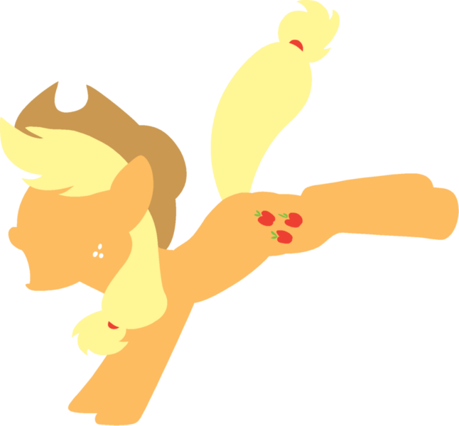 Size: 899x835 | Tagged: safe, artist:chachaxevaxjeffrey, derpibooru import, applejack, earth pony, pony, applebucking, applejack's hat, bucking, cowboy hat, female, freckles, hat, hooves, kicking, lineless, mare, minimalist, modern art, open mouth, simple background, solo, stetson, transparent background, vector