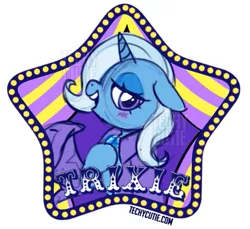 Size: 609x558 | Tagged: safe, artist:techycutie, derpibooru import, trixie, pony, blushing, cape, clothes, curtain, hat, sketch, solo, stars, text, trixie's cape, trixie's hat, watermark, wip