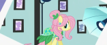 Size: 157x66 | Tagged: safe, derpibooru import, screencap, fluttershy, pony, green isn't your color, alternate hairstyle, cinematic, clothes, dress, picture for breezies