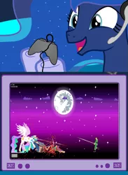 Size: 563x769 | Tagged: blood, celestia's rampage, derpibooru import, exploitable meme, gamer luna, grimdark, happy wheels, meme, obligatory pony, princess celestia, princess luna, tv meme