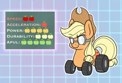 Size: 1280x873 | Tagged: apple, applejack, appul, artist:heir-of-rick, daily apple pony, derpibooru import, food, freckles, goggles, hidden cane, i can't believe it's not badumsquish, limbless, original species, safe, smiling, smirk, solo, species swap, wheelpone