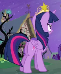 Size: 385x469 | Tagged: safe, derpibooru import, screencap, twilight sparkle, twilight sparkle (alicorn), alicorn, pony, princess twilight sparkle (episode), big crown thingy, butt, cropped, element of magic, jewelry, plot, regalia, solo