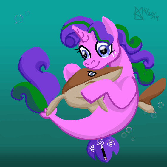 Size: 560x560 | Tagged: safe, artist:kelseyleah, derpibooru import, oc, oc:daisy daedal, unofficial characters only, pony, seapony (g4), shark, animated, bubble, cute, female, gif, hug