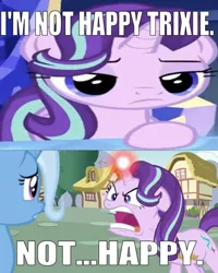 Size: 667x833 | Tagged: safe, derpibooru import, edit, edited screencap, editor:undeadponysoldier, screencap, starlight glimmer, trixie, unicorn, all bottled up, 200% mad, caption, comic, cutie map, discovery family logo, female, glowing horn, horn, i'm not happy bob, image macro, mare, meme, ponyville, quiet, ragelight glimmer, reference, scared, screencap comic, starlight is not amused, text, the incredibles, this will end in pain, unamused, vein bulge, wrong aspect ratio