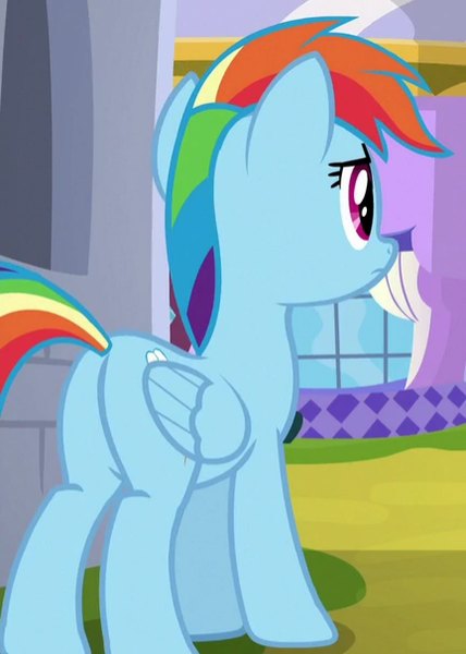 Size: 432x606 | Tagged: safe, derpibooru import, screencap, rainbow dash, pegasus, pony, sparkle's seven, butt, cropped, plot, rear view, solo