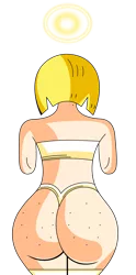 Size: 2179x4402 | Tagged: '90s, 90s anime, angel, angel booty, anime, anime style, artist:nupiethehero, blonde, bra, butt, clothes, curvy, dat ass was fat, derpibooru import, dragon ball, dragon ball z, ecchi, extra thicc, female, huge butt, human, humanized, large butt, light skin, mandy booty, moles, moles on butt, oc, oc:mandy the angel, panties, rear view, solo, solo female, suggestive, the ass was fat, thicc ass, thighs, thong, thunder thighs, underwear, wide hips