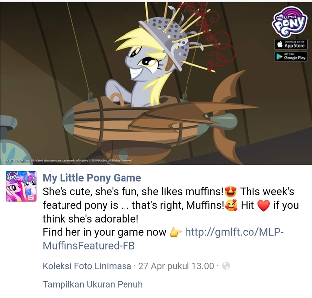 Size: 1080x1031 | Tagged: safe, derpibooru import, derpy hooves, pony, slice of life (episode), facebook, food, gameloft, muffin, that one nameless background pony we all know and love, that pony sure does love muffins