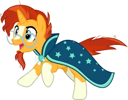 Size: 7641x6000 | Tagged: safe, artist:chainchomp2, derpibooru import, sunburst, pony, unicorn, the crystalling, .svg available, absurd resolution, blaze (coat marking), cape, clothes, excited, facial hair, galloping, glasses, goatee, male, running, simple background, socks (coat marking), solo, stallion, transparent background, vector