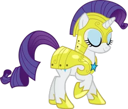 Size: 2180x1868 | Tagged: safe, artist:phucknuckl, derpibooru import, rarity, pony, unicorn, sparkle's seven, armor, armorarity, eyes closed, female, helmet, hoof shoes, inkscape, mare, raised hoof, royal guard armor, royal guard rarity, simple background, transparent background, vector