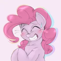 Size: 1536x1536 | Tagged: safe, artist:kurogewapony, derpibooru import, pinkie pie, earth pony, pony, ^^, blushing, cute, diapinkes, eyes closed, female, mare, smiling, solo, sweat, sweatdrop