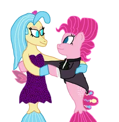 Size: 1300x1333 | Tagged: safe, artist:bigpurplemuppet99, derpibooru import, pinkie pie, princess skystar, seapony (g4), my little pony: the movie, dancing, female, lesbian, seaponified, seapony pinkie pie, shipping, skypie, species swap