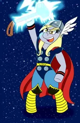 Size: 4950x7650 | Tagged: safe, artist:outofworkderpy, derpibooru import, derpy hooves, ditzy doo, pegasus, pony, avengers, crossover, female, hammer, mare, mjölnir, outofworkderpy, thor, tumblr, war hammer, weapon