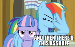 Size: 800x502 | Tagged: safe, derpibooru import, edit, edited screencap, screencap, rainbow dash, wind sprint, pegasus, pony, common ground, and then there's this asshole, auntie dashie, duo, facewing, female, filly, foal, hug, mare, meme, winghug