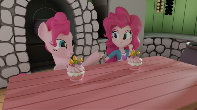 Size: 2560x1440 | Tagged: safe, artist:creatorofpony, derpibooru import, pinkie pie, pony, equestria girls, 3d, birthday, blender, human ponidox, pinkie pie's birthday, self ponidox, sfm pony