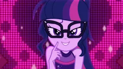 Size: 1920x1080 | Tagged: safe, derpibooru import, screencap, sci-twi, twilight sparkle, equestria girls, equestria girls series, i'm on a yacht, spoiler:eqg series (season 2), adorasexy, beautiful, bedroom eyes, close-up, clothes, cute, dress, glasses, looking at you, neon eg logo, ponytail, sexy, sexy egghead, sleeveless, solo, twiabetes