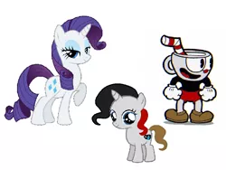 Size: 926x696 | Tagged: safe, derpibooru import, rarity, unicorn, 1000 hours in ms paint, crack shipping, crossover, crossover shipping, cuphead, cuphead (character), female, filly, offspring, shipping, simple background, studio mdhr, white background