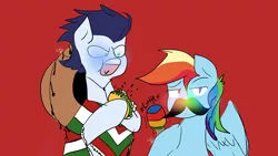 Size: 1280x720 | Tagged: safe, artist:soarindashbestship, derpibooru import, rainbow dash, soarin', pony, 30 day soarindash challenge, cinco de mayo, facial hair, female, food, male, maracas, moustache, musical instrument, shipping, soarindash, straight, taco, tumblr