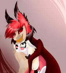 Size: 3000x3300 | Tagged: safe, artist:crystalcontemplator, derpibooru import, ponified, pony, alastor, alastor x charlie, charlie (hazbin hotel), hazbin hotel, princess of hell, radio demon, shipping