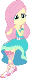 Size: 2301x6000 | Tagged: safe, artist:cloudyglow, derpibooru import, fluttershy, equestria girls, equestria girls series, game stream, spoiler:eqg series (season 2), clothes, cute, dress, dress interior, female, fluttershy boho dress, geode of fauna, image, jewelry, magical geodes, necklace, open-toed shoes, playing with hair, png, shyabetes, simple background, sitting, sleeveless, solo, transparent background, vector