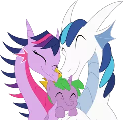 Size: 750x727 | Tagged: safe, artist:queencold, derpibooru import, shining armor, spike, twilight sparkle, ponified, dragon, pony, unicorn, sparkle's seven, alternate universe, colt, commission, crown, cute, dragoness, dragonified, family hug, female, foal, hard-won helm of the sibling supreme, hug, jewelry, male, parallel universe, ponified spike, regalia, role reversal, shining dragon, sibling hug, simple background, sparkle family, sparkle siblings, species swap, spikabetes, spike's family, spikelove, transparent background, trio, twilidragon