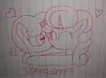 Size: 3888x2872 | Tagged: safe, artist:徐詩珮, derpibooru import, glitter drops, spring rain, unicorn, my little pony: the movie, eyes closed, female, heart, kissing, lesbian, lineart, lined paper, mare, shipping, springdrops, traditional art