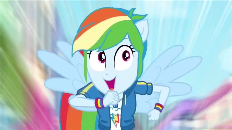 Size: 1280x720 | Tagged: safe, derpibooru import, screencap, rainbow dash, equestria girls, equestria girls series, run to break free, spoiler:eqg series (season 2), female, happy, ponied up, running, solo, wings