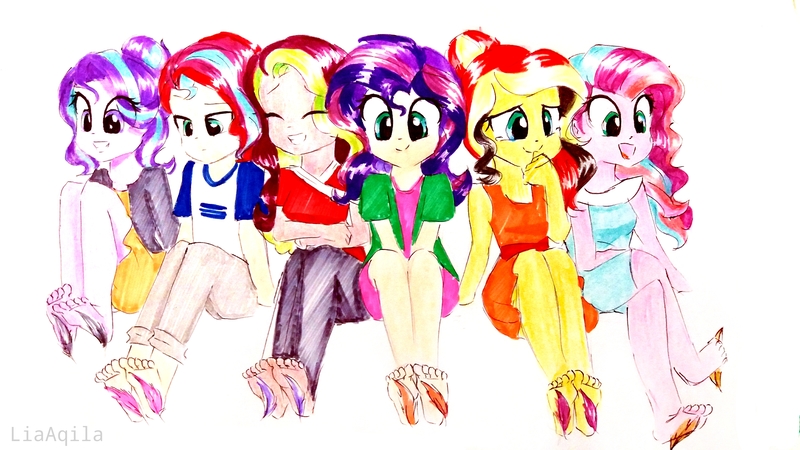Size: 4128x2322 | Tagged: safe, artist:liaaqila, derpibooru import, starlight glimmer, sunset shimmer, oc, oc:dawn light (ice1517), oc:dusk fire (ice1517), oc:evening glitter, oc:shadow shine, icey-verse, equestria girls, alternate hairstyle, barefoot, brother and sister, clothes, commission, crossed arms, crying, dress, equestria girls-ified, eyes closed, feather, feet, female, fetish, foot fetish, grin, jacket, jeans, laughing, lesbian, magical lesbian spawn, male, male feet, mother and child, mother and daughter, mother and son, next generation, offspring, open mouth, pants, parent:starlight glimmer, parent:sunset shimmer, parents:shimmerglimmer, shimmerglimmer, shipping, shirt, shorts, siblings, simple background, sisters, skirt, sleeveless, smiling, t-shirt, tears of laughter, tickle torture, tickling, traditional art, twins, wall of tags, white background