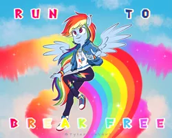 Size: 1280x1024 | Tagged: safe, artist:tylerdashart, derpibooru import, rainbow dash, anthro, equestria girls, equestria girls series, run to break free, spoiler:eqg series (season 2), clothes, geode of super speed, magical geodes, ponied up, shoes, sneakers, solo, wings