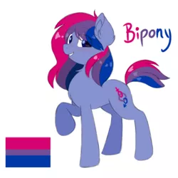 Size: 1000x1000 | Tagged: safe, artist:itazurana, derpibooru import, oc, oc:bipony (female), ponified, unofficial characters only, earth pony, pony, 20biteen, bisexual, bisexual pride flag, blushing, chest fluff, cute, ear fluff, earth pony oc, eye clipping through hair, female, flag, grin, happy, lgbt, looking at you, mare, multicolored hair, neck fluff, ocbetes, pride, pride flag, pride ponies, raised hoof, simple background, smiling, solo, text, white background