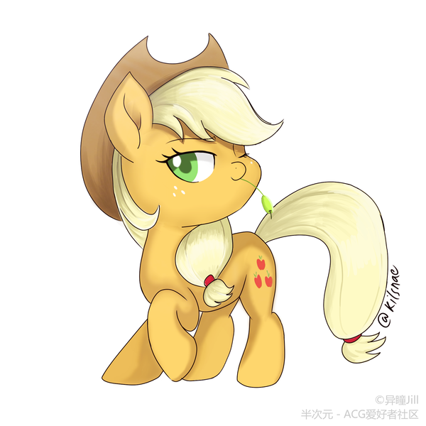 Size: 1800x1800 | Tagged: safe, artist:异瞳jill, derpibooru import, applejack, earth pony, pony, colored, cute, female, jackabetes, looking at you, mare, one eye closed, simple background, solo, straw in mouth, white background, wink