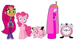 Size: 6552x3584 | Tagged: safe, derpibooru import, pinkie pie, clefairy, pony, adventure time, blue's clues, cartoon network, discovery family, female, friendship, pink, pokémon, princess bubblegum, starfire, teen titans go, tickety tock