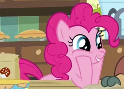 Size: 909x658 | Tagged: safe, derpibooru import, screencap, pinkie pie, yona, earth pony, pony, yak, she's all yak, bow, cloven hooves, cropped, cute, diapinkes, duo, female, hair bow, mare, monkey swings, solo focus