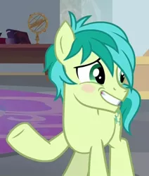 Size: 698x823 | Tagged: safe, derpibooru import, screencap, sandbar, earth pony, pony, she's all yak, blushing, cropped, cute, hooves, male, sandabetes, solo, stupid sexy sandbar