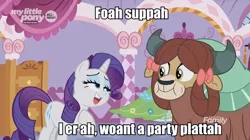 Size: 708x396 | Tagged: caption, clone high, derpibooru import, edit, edited screencap, image macro, meme, rarity, safe, screencap, season 9, she's all yak, spoiler:s09, text, yak, yona