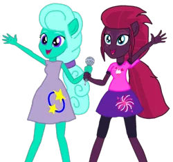 Size: 1142x1064 | Tagged: safe, artist:徐詩珮, derpibooru import, fizzlepop berrytwist, glitter drops, tempest shadow, equestria girls, my little pony: the movie, rainbow rocks, base used, duo, duo female, equestria girls-ified, female, glittershadow, lesbian, mare, ponied up, shipping, simple background, singing, transparent background