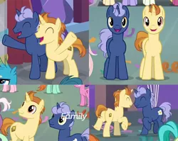 Size: 800x638 | Tagged: safe, derpibooru import, screencap, gallus, golden crust, midnight snack (character), sandbar, pony, unicorn, she's all yak, background pony, discovery family logo, duo focus, friendship student, offscreen character, ponies standing next to each other