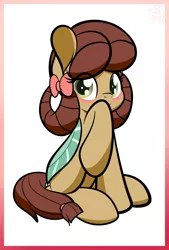 Size: 2100x3100 | Tagged: safe, artist:kimjoman, derpibooru import, yona, ponified, pony, season 9, she's all yak, spoiler:s09, accessories, blushing, cute, female, looking at you, pony yona, ribbon, simple background, solo, species swap
