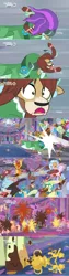 Size: 1354x5396 | Tagged: alicorn, applejack, barrier, blocked, bucket, chaos, comic, confetti, crashing, derpibooru import, discovery family logo, edit, edited screencap, force field, gallus, magic, mess, ocellus, pinkie pie, ruined, running, safe, sandbar, screencap, screencap comic, she's all yak, shocked, silverstream, smolder, splatter, student six, surprised, table, trophy, twilight sparkle, twilight sparkle (alicorn), wig, yona