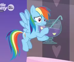 Size: 828x691 | Tagged: safe, derpibooru import, screencap, rainbow dash, pegasus, pony, she's all yak, cropped, punch (drink), punch bowl, solo