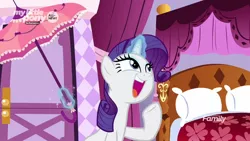 Size: 1280x720 | Tagged: safe, derpibooru import, screencap, rarity, pony, she's all yak, magic, solo, umbrella