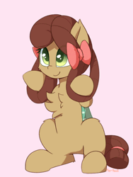 Size: 450x600 | Tagged: safe, artist:puetsua, artist:szafir87, derpibooru import, yona, ponified, earth pony, pony, she's all yak, animated, blinking, bow, cheek fluff, chest fluff, colored pupils, cute, ear fluff, ear tufts, female, fluffy, gif, hnnng, leg fluff, lööps, mare, monkey swings, pink background, pony yona, simple background, sitting, smiling, solo, species swap, sweet dreams fuel, weapons-grade cute, yonadorable