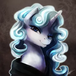Size: 3000x3000 | Tagged: safe, artist:yummiestseven65, derpibooru import, rarity, pony, unicorn, it isn't the mane thing about you, bust, chest fluff, clothes, cloud mane, cute, ear fluff, female, high res, lidded eyes, mare, portrait, raribetes, signature, smiling, solo