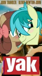 Size: 236x424 | Tagged: derpibooru import, edit, edited screencap, grease (musical), safe, sandbar, screencap, she's all yak, the brony show, yona