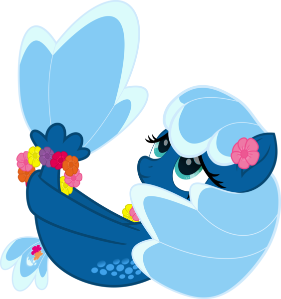 Size: 6000x6393 | Tagged: artist:pilot231, calm, derpibooru import, flower on ear, holding tail, lei, movie accurate, oc, oc:sea foam ep, safe, seaponified, seapony (g4), solo, species swap, unofficial characters only, vector