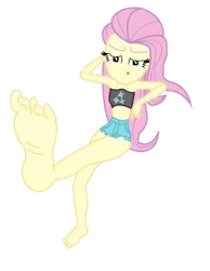Size: 788x1014 | Tagged: safe, artist:kinkyfeet, derpibooru import, fluttershy, mean fluttershy, equestria girls, equestria girls series, i'm on a yacht, the mean 6, spoiler:eqg series (season 2), alternate hairstyle, base used, belly button, clone, equestria girls-ified, feet, flutterfeet, fluttermean, foot focus, midriff, simple background, soles, solo, tube top, vector, wiggling toes