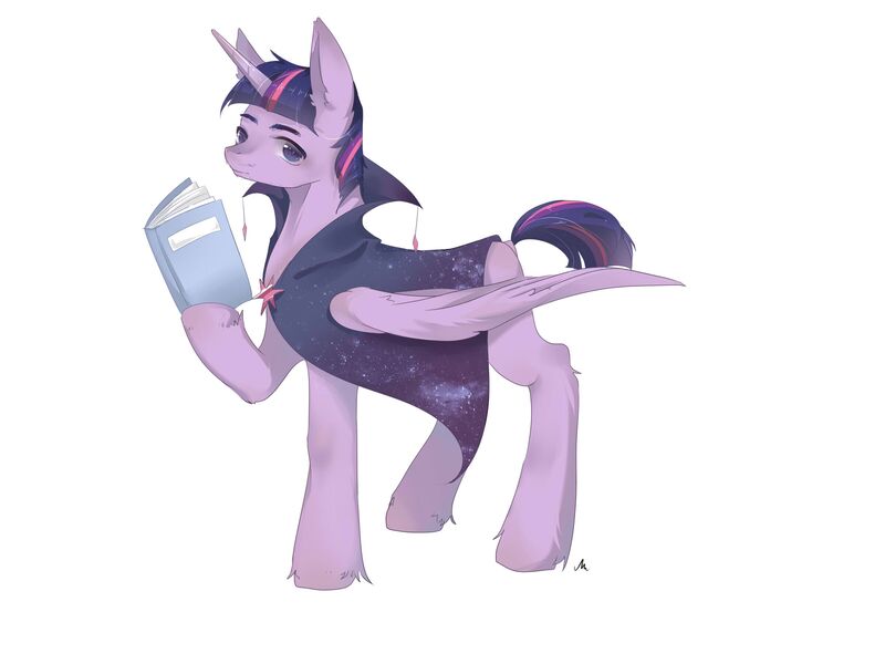 Size: 2400x1800 | Tagged: safe, artist:貂小明, derpibooru import, twilight sparkle, twilight sparkle (alicorn), alicorn, pony, book, cape, clothes, commission, dusk shine, element of generosity, element of honesty, element of kindness, element of laughter, element of loyalty, element of magic, elements of harmony, galaxy, jewelry, looking at you, male, missing cutie mark, necklace, rule 63, simple background, solo, stallion, white background