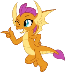 Size: 3438x3812 | Tagged: artist:frownfactory, cute, derpibooru import, dragon, dragoness, female, flying, one eye closed, pointing, safe, she's all yak, simple background, smolder, smolderbetes, solo, svg, .svg available, transparent background, vector, wings
